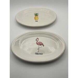 Rae Dunn by Magenta cute‎ Appetizer Plates Set Flamingo Pineapple 2 Small Dishes
